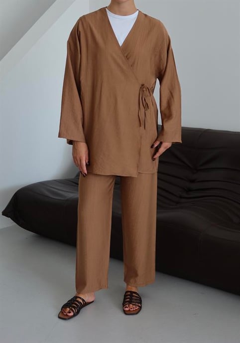 Kreukellook Textured Kimono Pak Bruin - Image 5