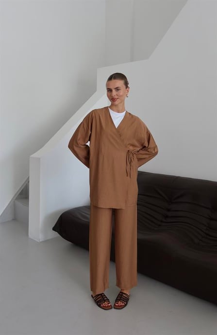 Kreukellook Textured Kimono Pak Bruin - Image 6