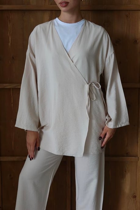 Kreukellook Textured Kimono Pak Nerts - Image 1