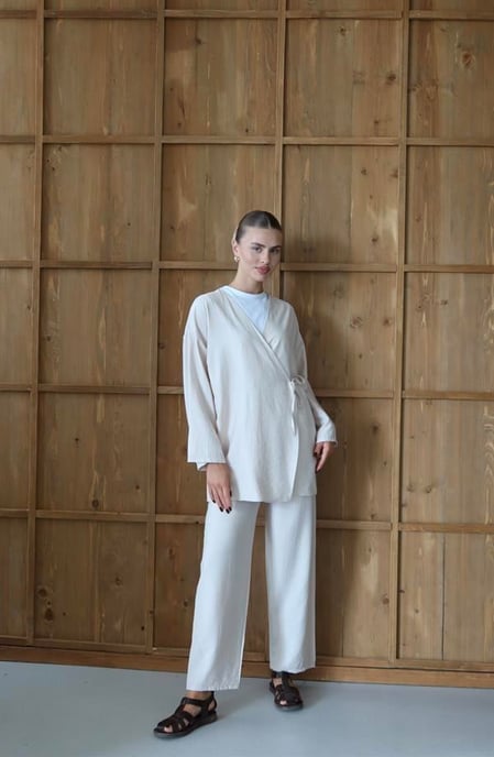 Kreukellook Textured Kimono Pak Nerts - Image 2