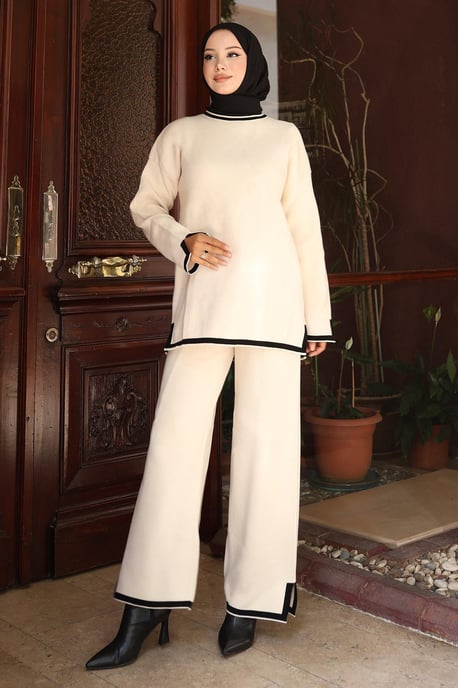 Split Detailed Gebreide kleding Pak Wit - Image 1