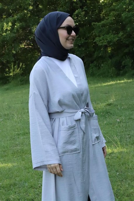 Dames's Zak Met riem Lang Kimono Grijs - Image 4
