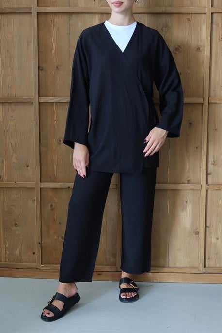 Kreukellook Textured Kimono Pak Zwart - Image 4
