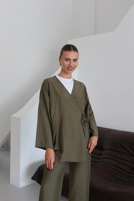Kreukellook Textured Kimono Pak Khaki - Image 3