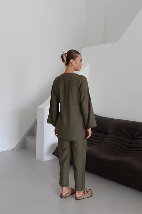 Kreukellook Textured Kimono Pak Khaki - Image 4