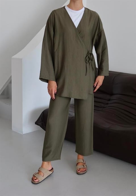 Kreukellook Textured Kimono Pak Khaki - Image 5