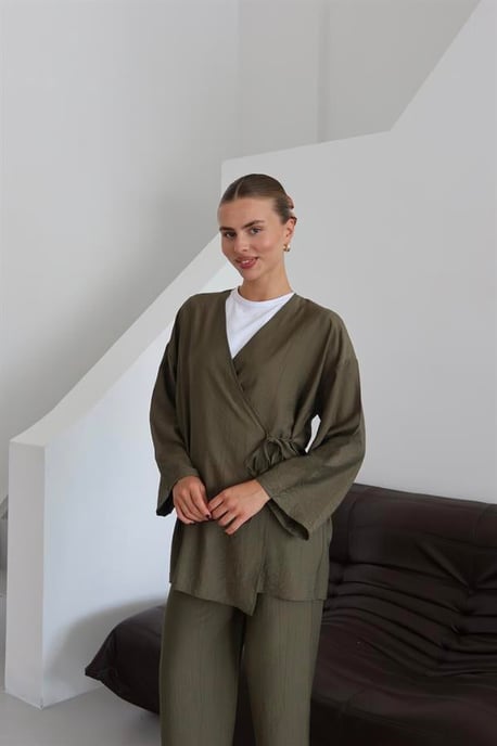 Kreukellook Textured Kimono Pak Khaki - Image 6