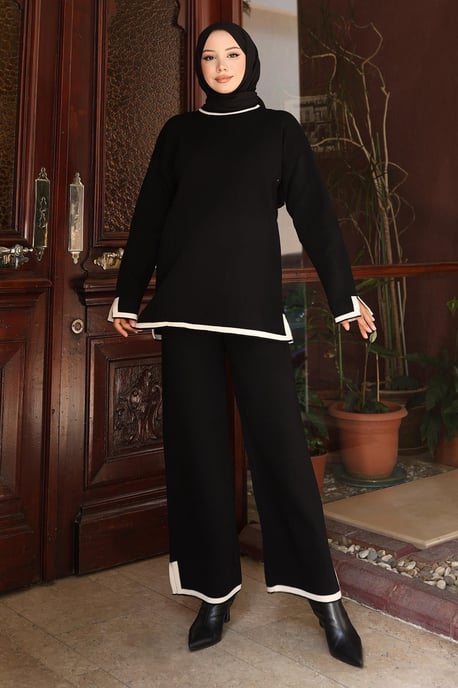 Split Detailed Gebreide kleding Pak Zwart - Image 1