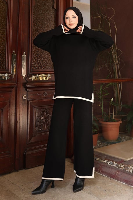 Split Detailed Gebreide kleding Pak Zwart - Image 2