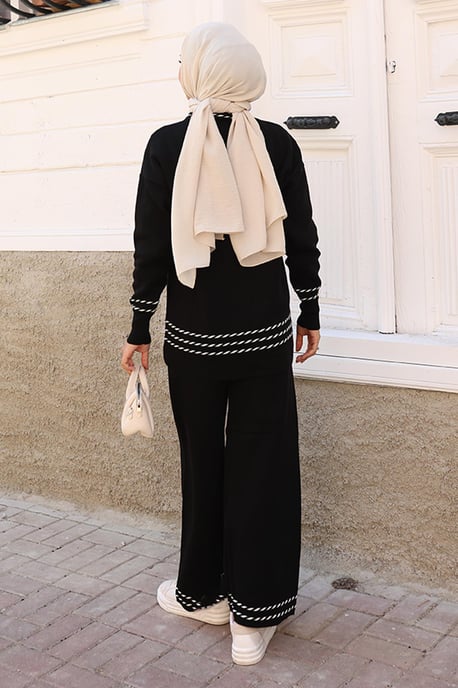 Stripe Detailed Gebreide kleding Pak Zwart - Image 3