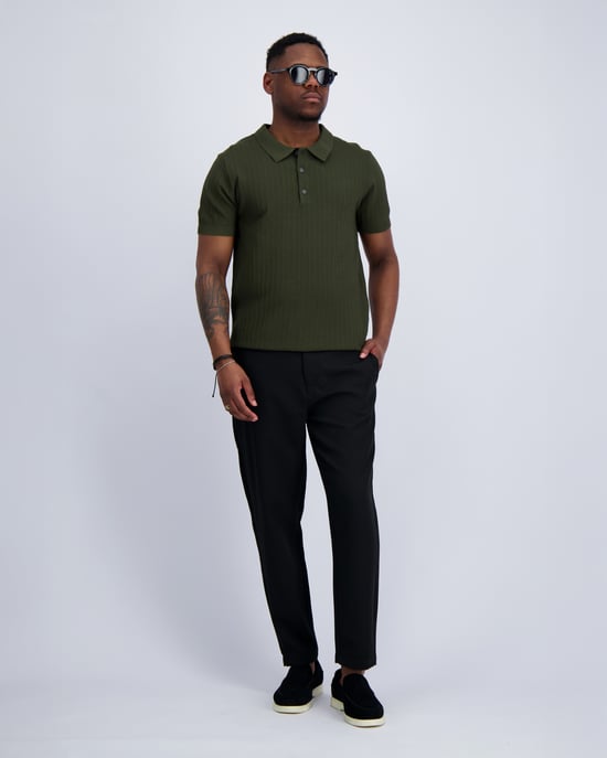 Black Bananas Ribbed Knit Polo, - Image 2