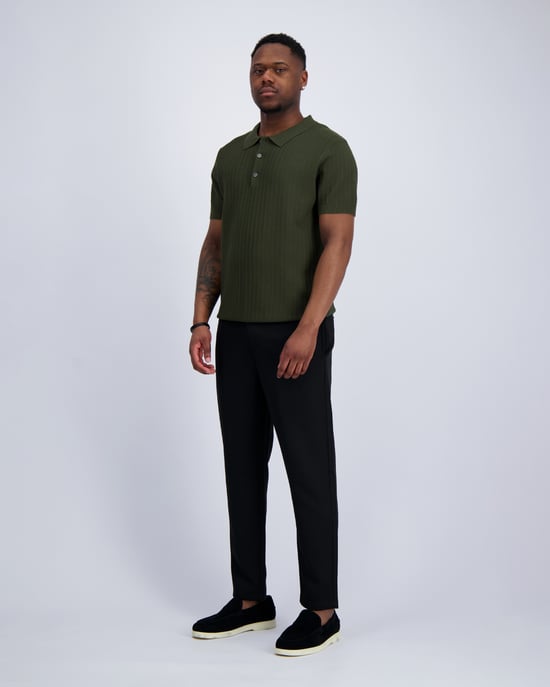 Black Bananas Ribbed Knit Polo, - Image 3