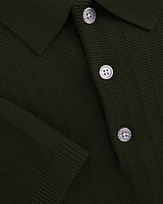 Black Bananas Ribbed Knit Polo, - Image 6