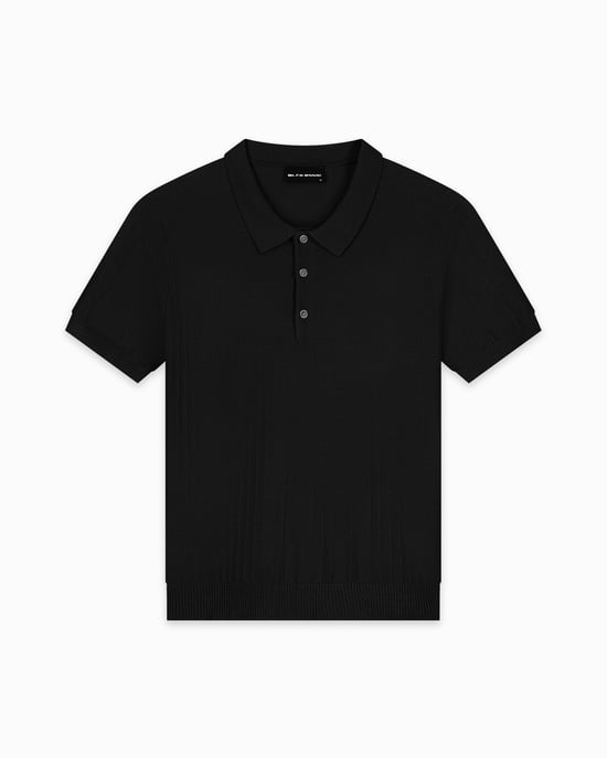 Black Bananas Ribbed Knit Polo, - Image 1