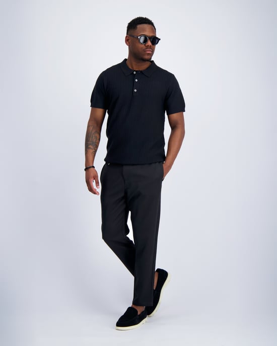 Black Bananas Ribbed Knit Polo, - Image 2