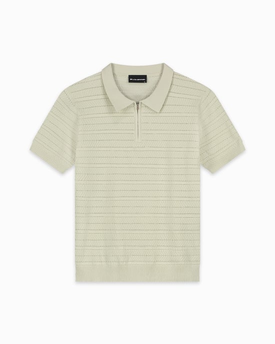 Black Bananas Texture Zip Polo, - Image 1
