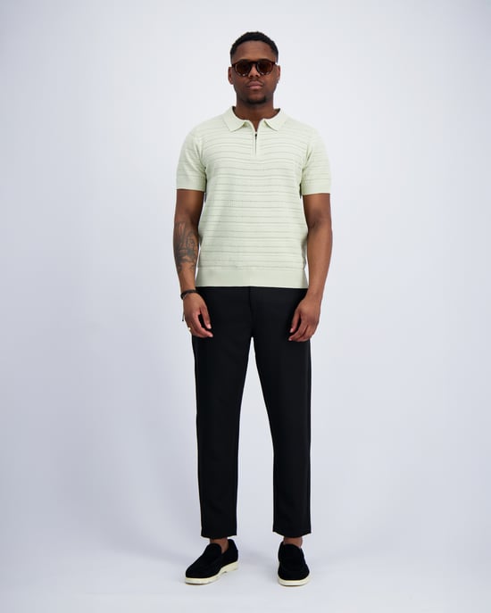 Black Bananas Texture Zip Polo, - Image 2