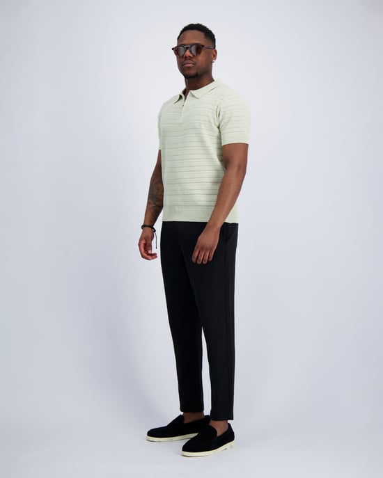 Black Bananas Texture Zip Polo, - Image 3