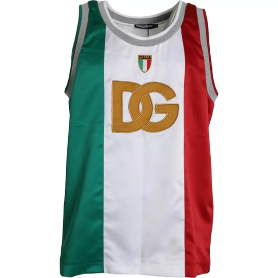 Dolce & Gabbana Witte Groene Mouwloze Top Italiaanse Vlag Basket T-shirt - Image 1