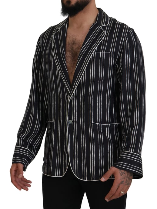 Dolce & Gabbana Blauw Gestreepte Zijde Pyjama Shirt Jas - Image 2