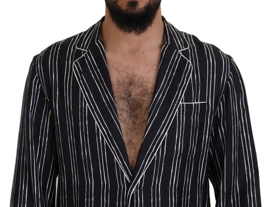 Dolce & Gabbana Blauw Gestreepte Zijde Pyjama Shirt Jas - Image 4