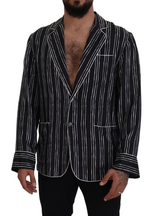 Dolce & Gabbana Blauw Gestreepte Zijde Pyjama Shirt Jas - Image 5