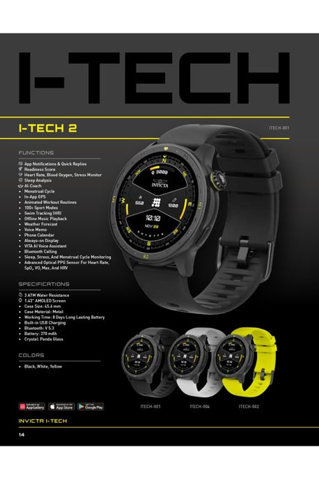 Invicta I-Tech 2 ITECH-004 Herenhorloge - Smartwatch Uurwerk - Roestvrij Staal met Zwarte Wijzerplaat - 45 mm - Image 4
