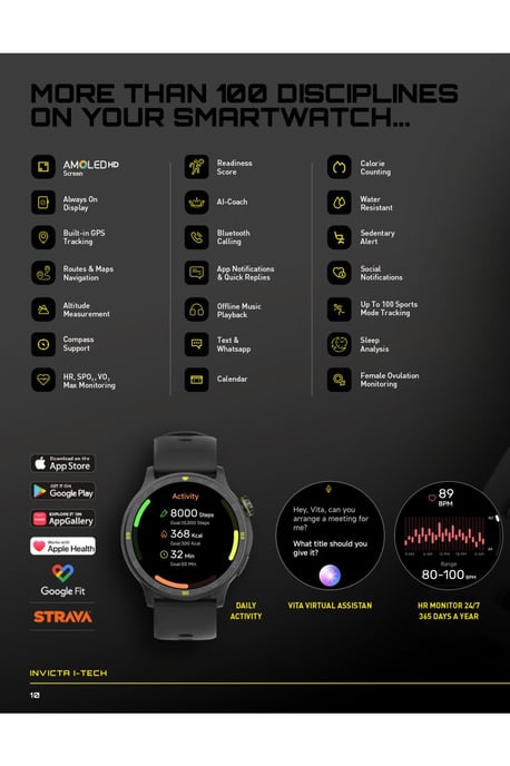 Invicta I-Tech 2 ITECH-004 Herenhorloge - Smartwatch Uurwerk - Roestvrij Staal met Zwarte Wijzerplaat - 45 mm - Image 5