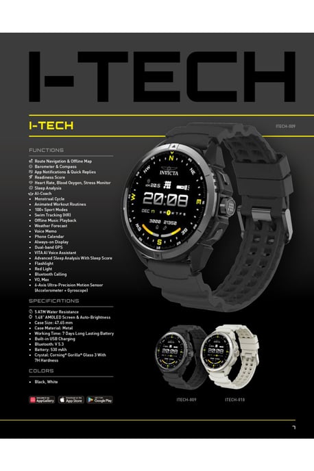 Invicta I-Tech ITECH-009 Herenhorloge - Smartwatch Uurwerk - Roestvrij Staal met Zwarte Wijzerplaat - 47 mm - Image 4