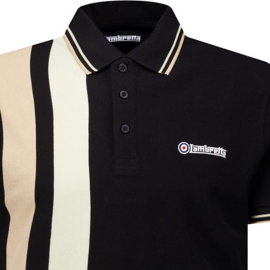 Lambretta Heren Classic Garengestreepte Logo Polo Shirt (Zwart/Nomad) - Image 3