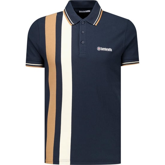 Lambretta Heren Klassieke Garens Geweven Streep Logo Polo Shirt (Marineblauw/Gerookt Blauw) - Image 1