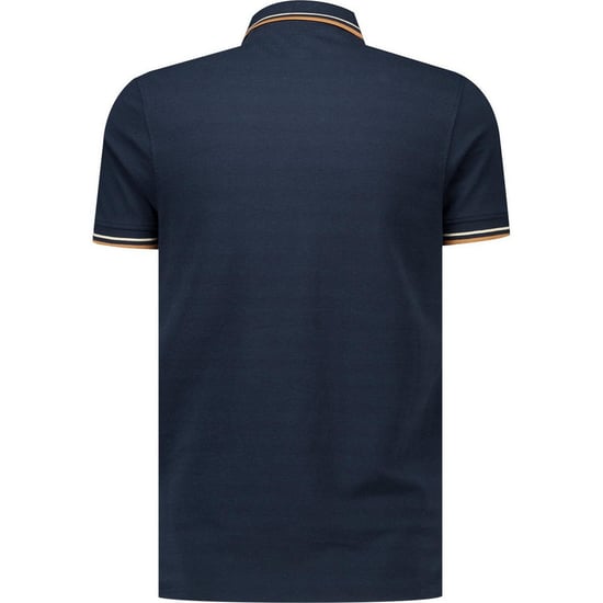 Lambretta Heren Klassieke Garens Geweven Streep Logo Polo Shirt (Marineblauw/Gerookt Blauw) - Image 2