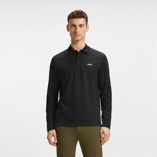 Men's Boss Hbg Plisy Long Sleeve Polo in Black 009 - Image 2