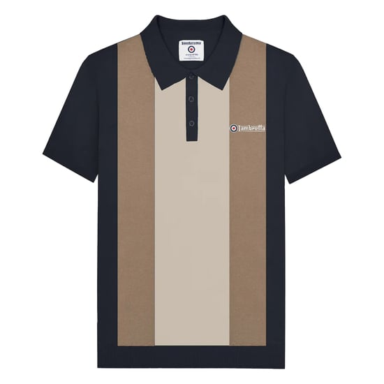 Lambretta Heren Verticaal Gestreept Gebreid Poloshirt (Marine/Kaas/Zilver) - Image 1