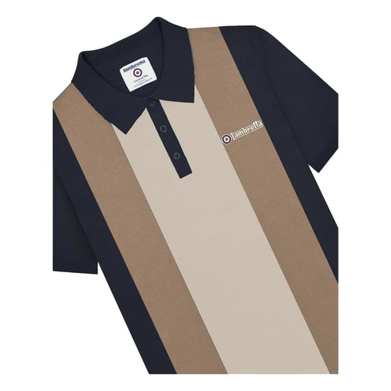Lambretta Heren Verticaal Gestreept Gebreid Poloshirt (Marine/Kaas/Zilver) - Image 3