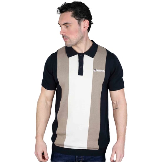 Lambretta Heren Verticaal Gestreept Gebreid Poloshirt (Marine/Kaas/Zilver) - Image 4