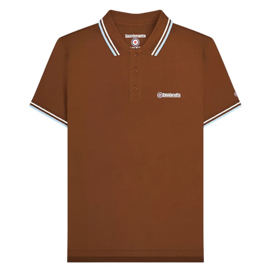 Lambretta Heren SS25 Twin Tip Poloshirt (Bruin/Wit/Angelvallen) - Image 1