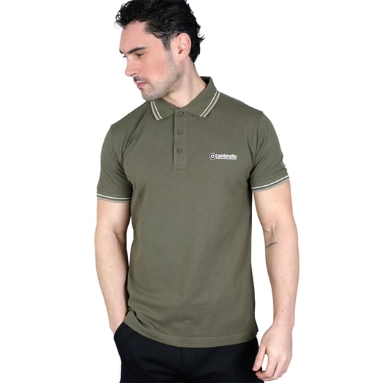 Lambretta Heren SS25 Twin Tip Poloshirt (Kaki Groen/Zilver/Cashew) - Image 3