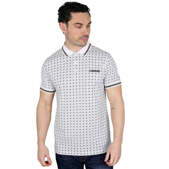 Lambretta Heren SS25 Geometrisch Poloshirt (Wit/Navy/Cashew) - Image 3