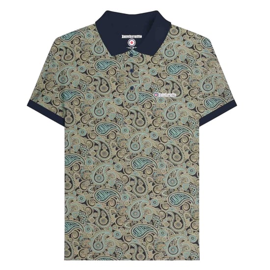 Lambretta Heren SS25 Paisley gemerkt poloshirt (Marine/Cameoblauw) - Image 1