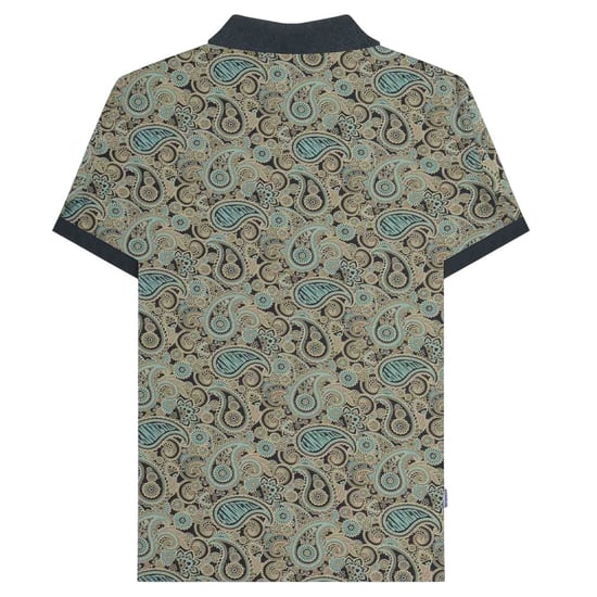 Lambretta Heren SS25 Paisley gemerkt poloshirt (Marine/Cameoblauw) - Image 2