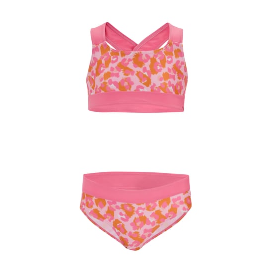 Regatta Meisjes Dakaria III Luipaardprint Bikini Set (Sinaasappelschil/Roze limonade) - Image 1