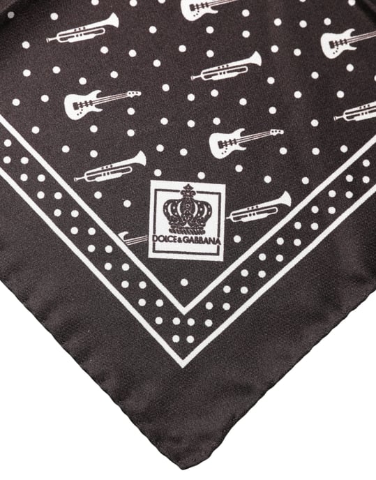 Dolce & Gabbana Zwarte Gitaar Trompet Heren Zakdoek Sjaal - Image 3