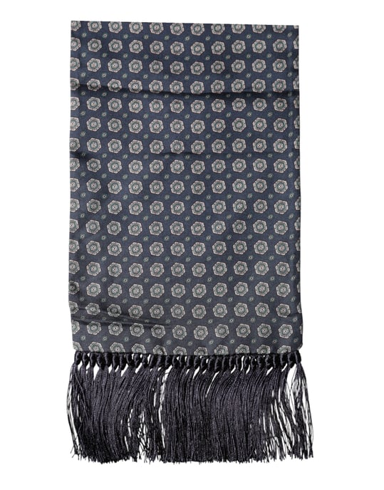 Dolce & Gabbana Blauwe Patroon Franje Hals Foulard Sjaal - Image 3