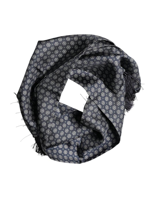Dolce & Gabbana Blauwe Patroon Franje Hals Foulard Sjaal - Image 4