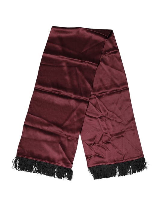 Dolce & Gabbana Bordeau Zijde Satijn Franje Hals Sjaal - Image 1