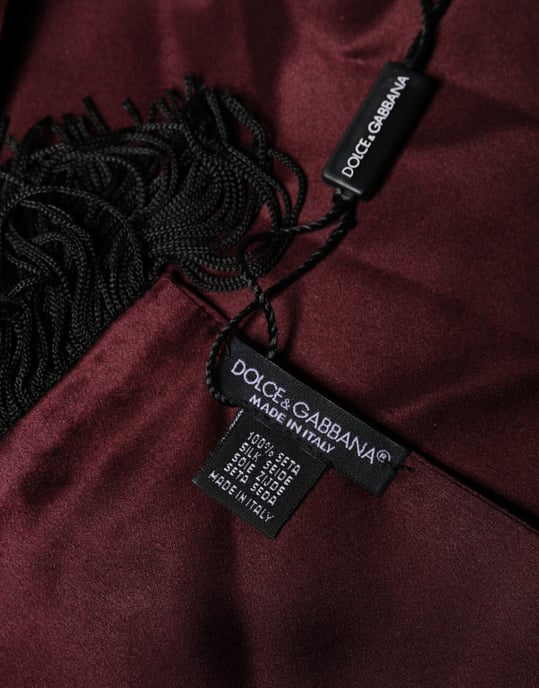 Dolce & Gabbana Bordeau Zijde Satijn Franje Hals Sjaal - Image 4