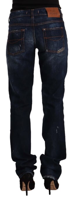 GF Ferre Donkerblauwe Gewassen Mid Waist Katoenen Denim Rechte Jeans - Image 3