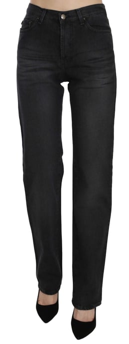 Just Cavalli Zwarte Gewassen Hoge Taille Rechte Denim Broek Jeans - Image 1