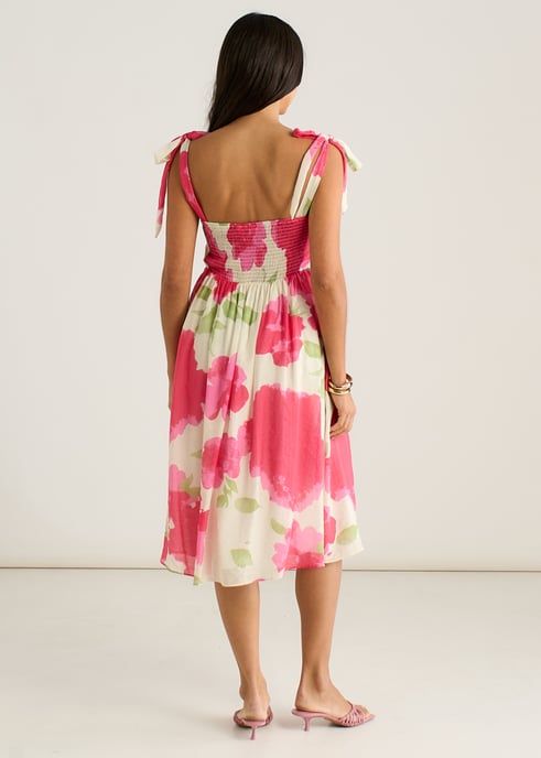 Midi-jurk met roze bloemenprint en bandjes - Image 4
